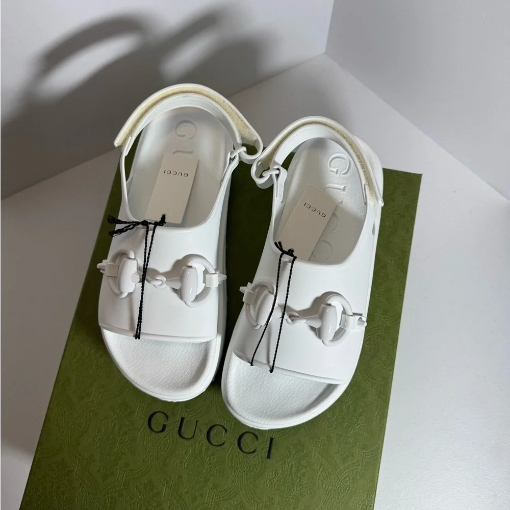 White GUCCI Platform Sandals size 37 - Picture 2 of 8